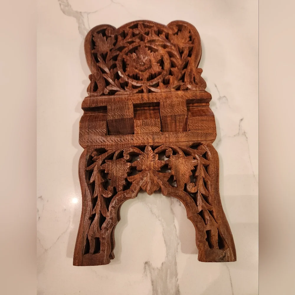 VINTAGE Carved Wood Foldable Prayer Book Holder Stand Magazine Rack Traditional - Picture 6 of 7